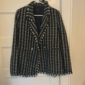 Aqua tweed blazer with fringe